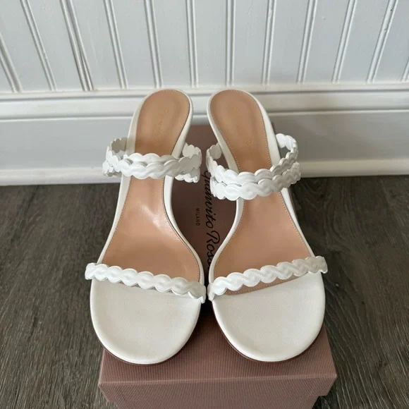 Gianvito Rossi White Leather Strappy Sandals Mules Heels - Picture 9 of 13